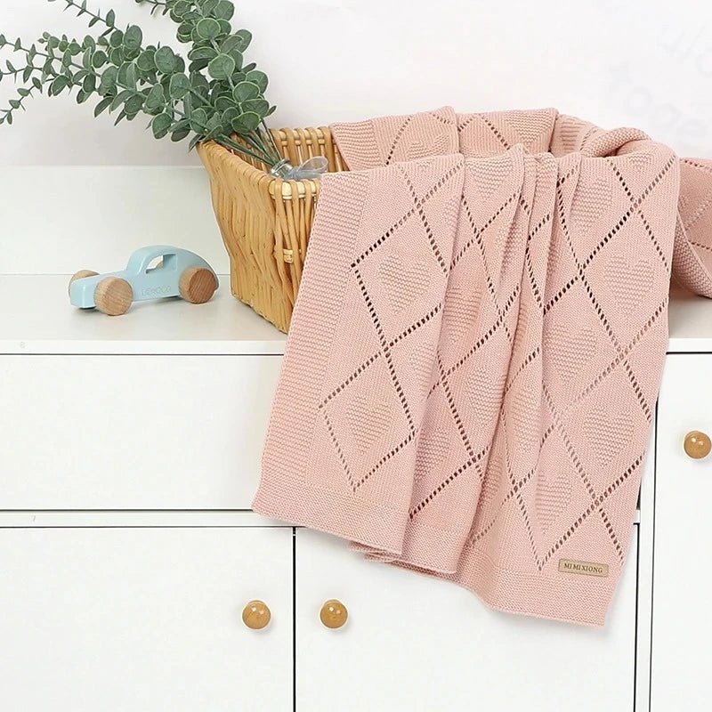 Couverture bébé rose vintage motif cœur en coton doux certifié OEKO-TEX
