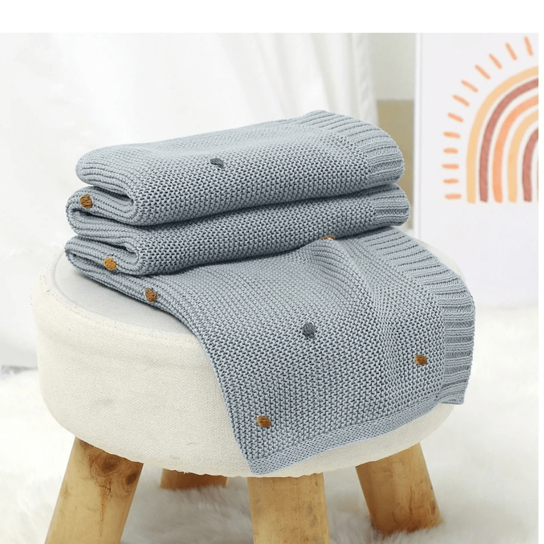couverture bébé laine tricotée bleu nuage doux et chaud